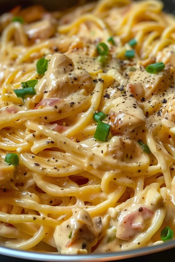 Creamy Crockpot Chicken Spaghetti