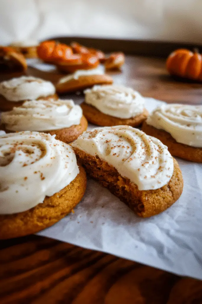 Pumpkin Sugar Cookies with Cream Cheese Frosting