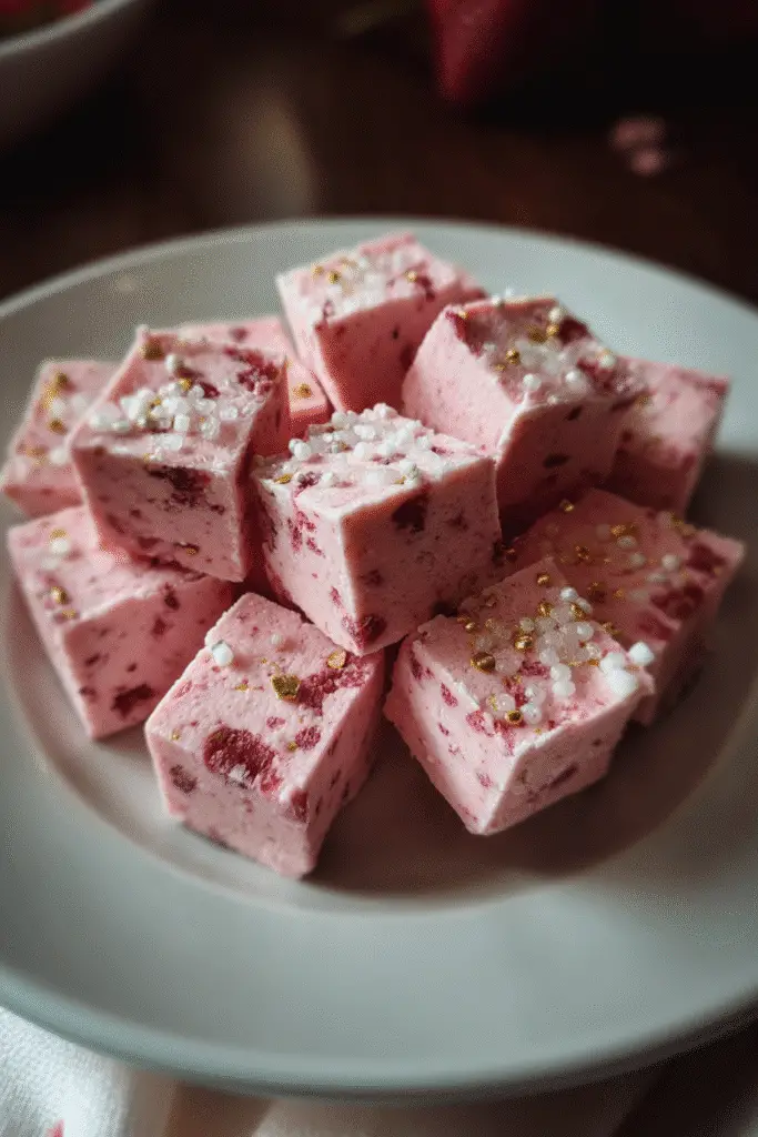 trawberry fudge squares with creamy texture and pink color