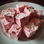 trawberry fudge squares with creamy texture and pink color