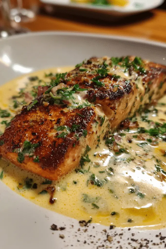 Pan-Seared Salmon with Lemon Garlic Cream Sauce