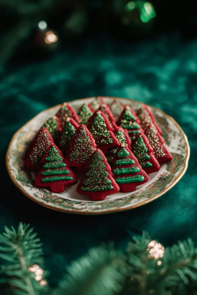 Red Velvet Christmas Tree Linzer Cookies