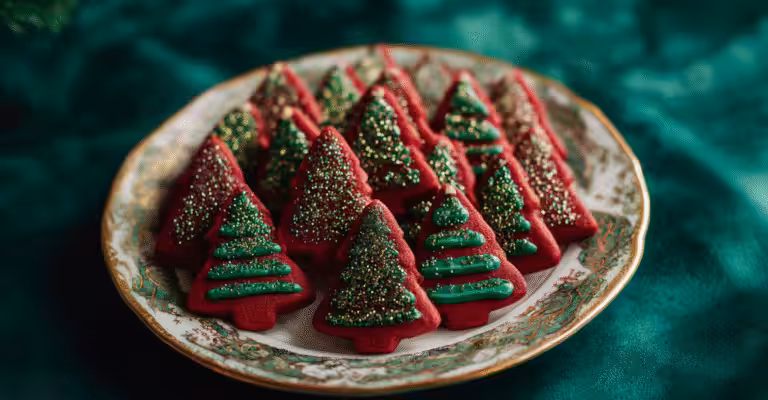 Red Velvet Christmas Tree Linzer Cookies