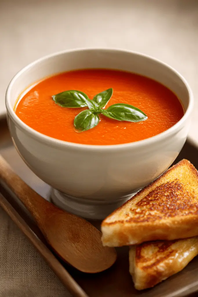 Tomato Basil Soup with Grilled Cheese