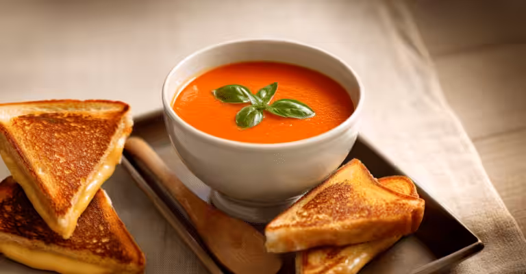 Tomato Basil Soup with Grilled Cheese