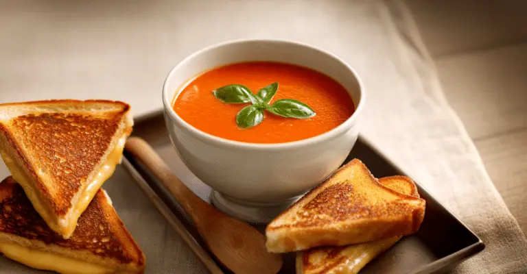 Tomato Basil Soup with Grilled Cheese