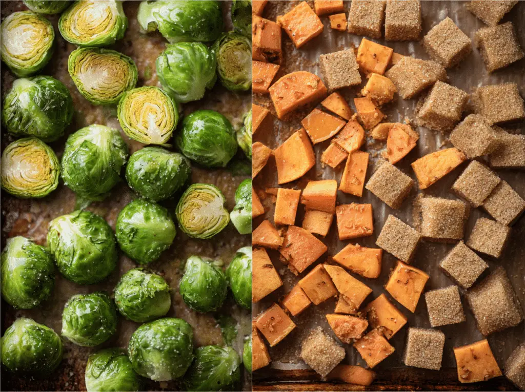 Ingredients for Flavor-Packed High-Protein Quinoa Bowls

These High-Protein Quinoa Bowls bring together colorful vegetables, plant-based protein, and bold seasoning for a balanced, satisfying meal. Each ingredient plays an important role in building flavor, texture, and nourishment.

• Cauliflower Florets: Provide volume and texture, absorbing turmeric for an earthy, anti-inflammatory boost.

• High-Heat Oil (like Avocado Oil): Ensures even roasting and helps vegetables achieve that perfect caramelized edge.

• Turmeric: Brings a golden hue and antioxidant benefits that enhance the overall nutrition.

• Sweet Potatoes: Their natural sweetness and fiber deliver long-lasting energy and vibrant color.

• Chili Powder: Introduces a gentle kick that livens up the roasted vegetables.

• Cumin: Balances the heat with smoky, savory depth, adding warmth to every bite.

• Brussels Sprouts: When roasted, they turn tender inside and crisp on the outside, adding crunch and nutrients.

• Quinoa: Acts as the hearty base, offering complete plant-based protein and a nutty flavor.

• Avocados: Add creaminess and healthy fats, making each bowl more satisfying and rich.

• Tahini: Creates a luscious, protein-packed dressing with a smooth, nutty taste.

• Fresh Lemon Juice: Cuts through the richness of the tahini, adding bright, tangy freshness.

• Pure Maple Syrup: Adds subtle sweetness that balances the citrus and sesame tones.

• Salt and Pepper: Bring all the flavors into harmony, elevating the final taste.