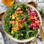 Kale Salad with Carrot Ginger Dressing and Roasted Chickpeas