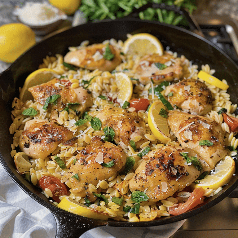One Pan Lemon Garlic Chicken Orzo Recipe