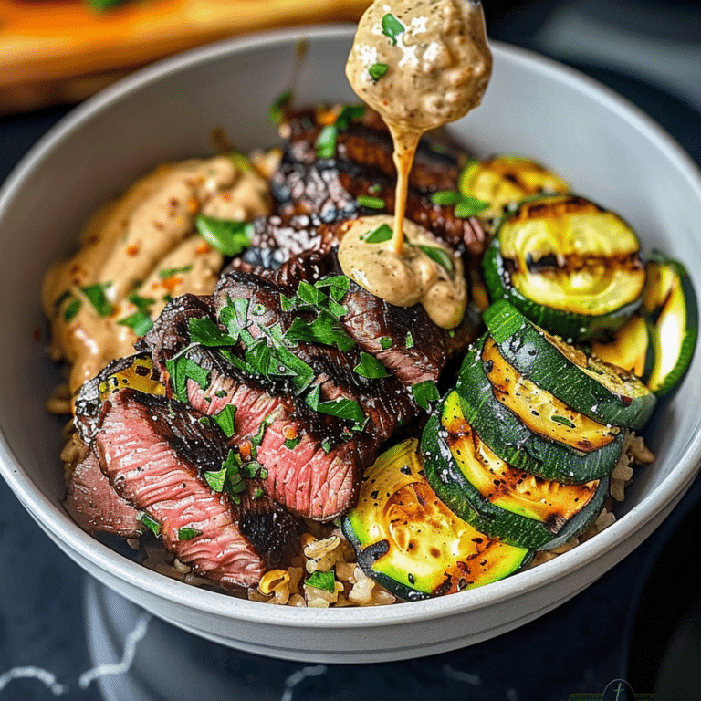 Grilled Steak Bowl with Sauce & Grilled Zucchini